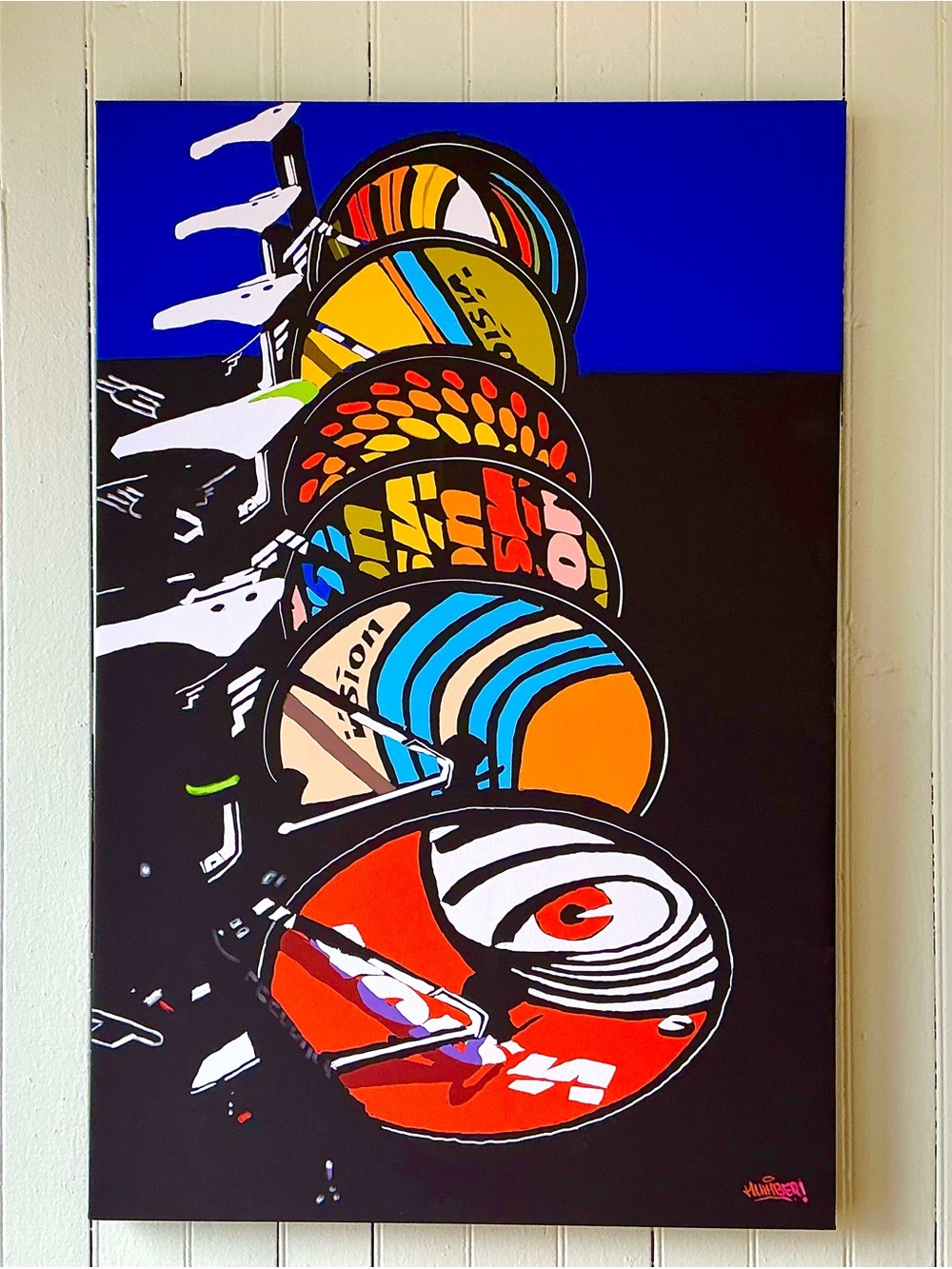 Colorful Cycling Wheels Pop Art Painting - Blue, Red, Orange, Yellow
